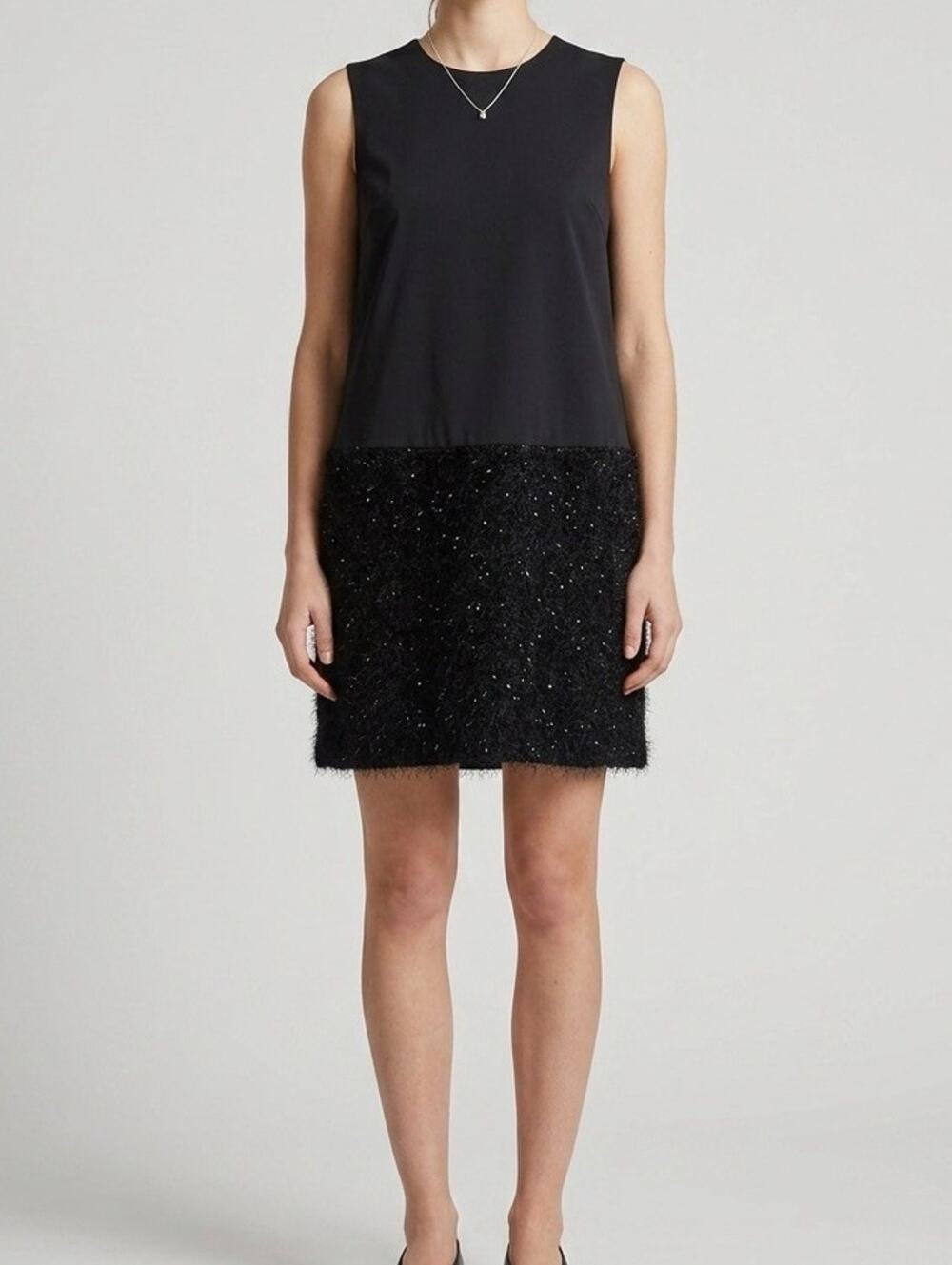Joe Fresh Black Shift Dress Women's 8 Sleeveless Textured Eyelash Knit Hem Party